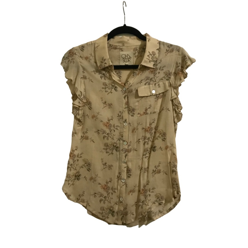 CHASOR Floral Ruffle Sleeve Button Down (S)